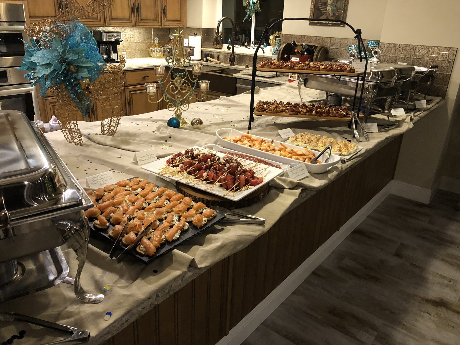Buffet presentation of shrimp trays prepared by Chef Tony Durso