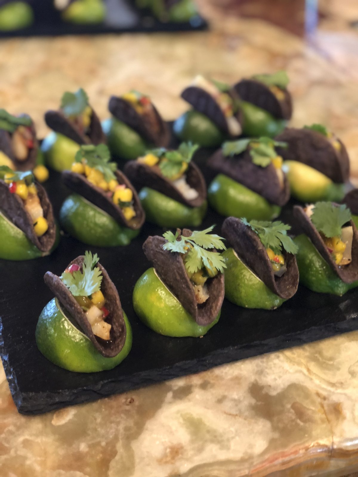 Mini Korean short rib tacos with pickled onion cilantro slaw, by Chef Tony Durso